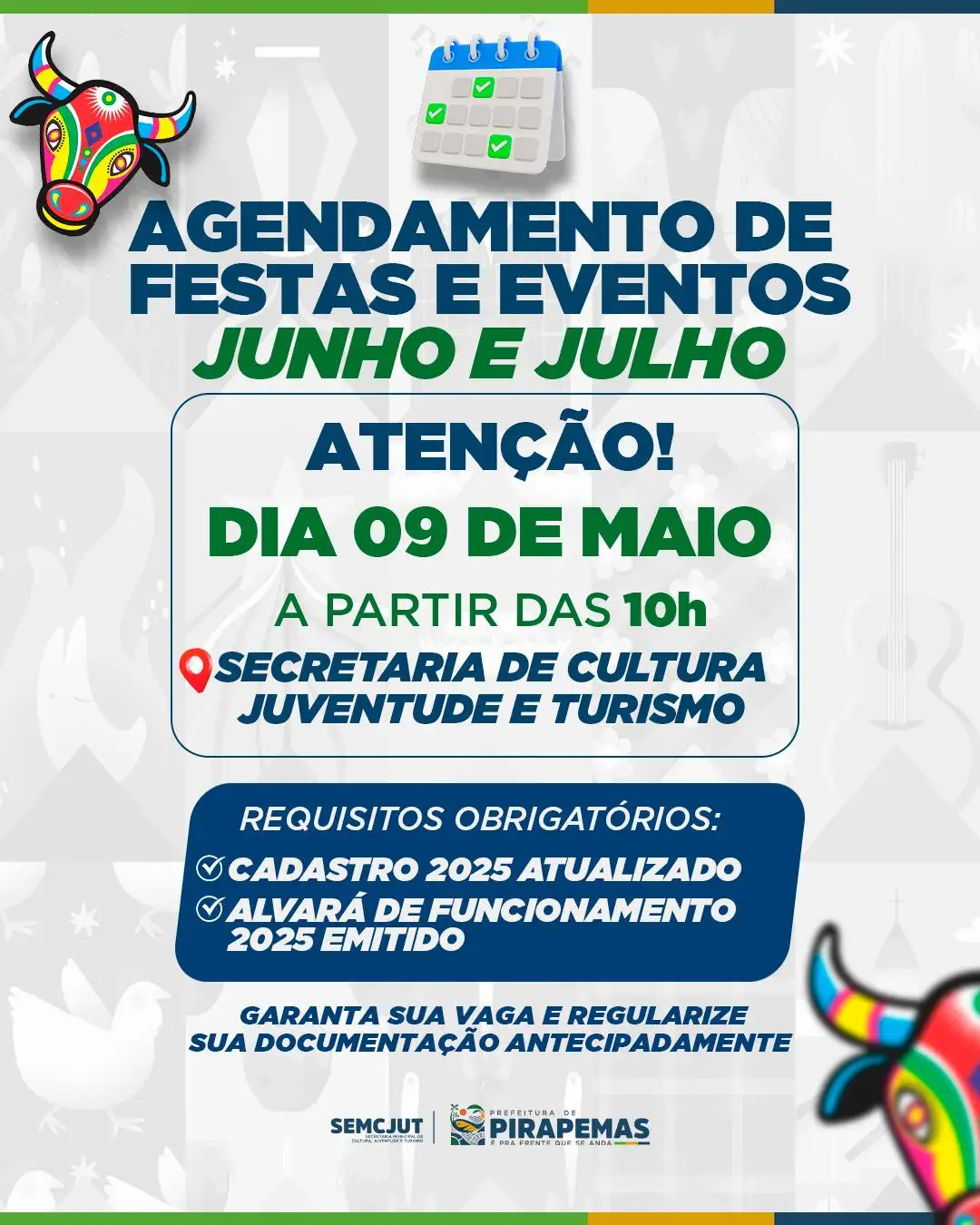 AGENDAMENTO DE FESTAS E EVENTOS - JUNHO E JULHO