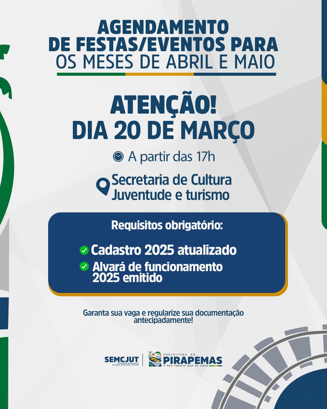 AGENDAMENTO DE FESTAS / EVENTOS EM GERAL – ABRIL E MAIO